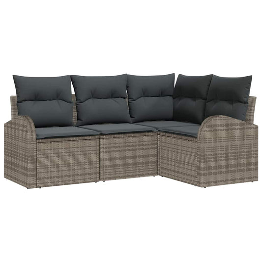 Garten-Sofa-Set mit Kissen 4 pcs Grau Poly Rattan