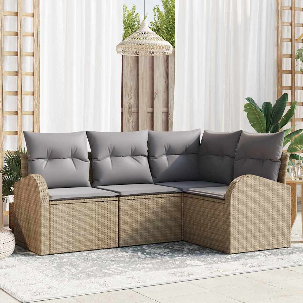 Garten-Sofa-Set mit Kissen 4 pcs Beige Poly Rattan