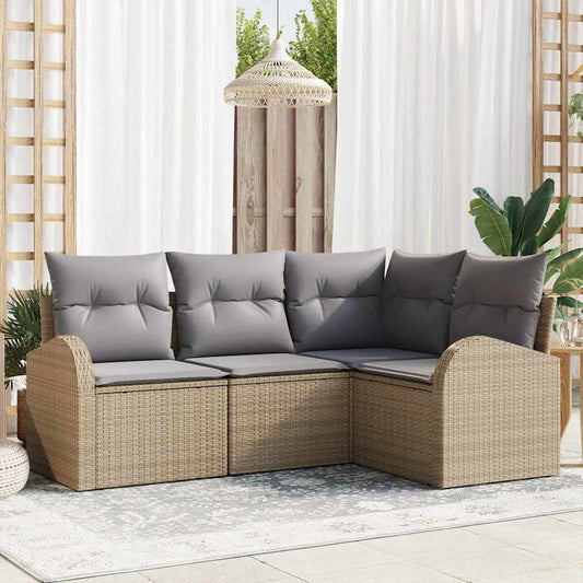 Garten-Sofa-Set mit Kissen 4 pcs Beige Poly Rattan