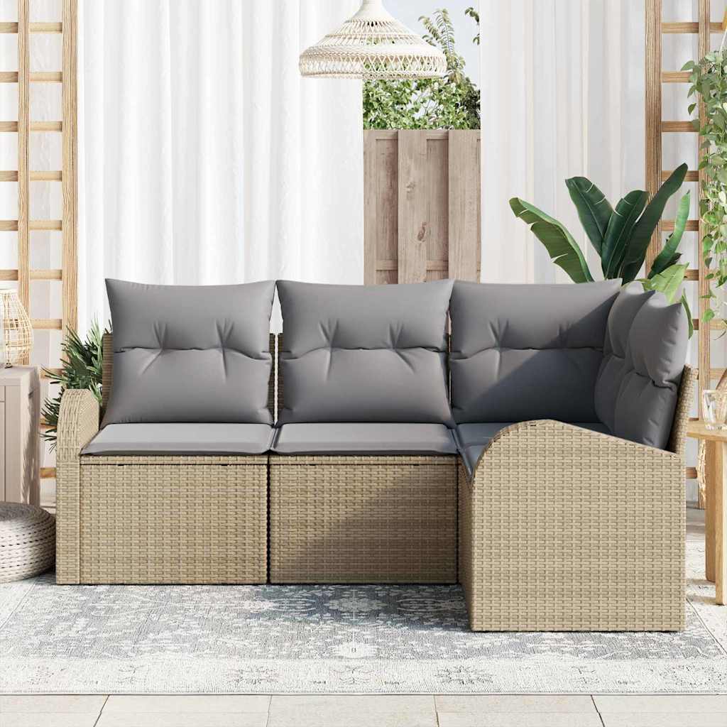 Garten-Sofa-Set mit Kissen 4 pcs Beige Poly Rattan