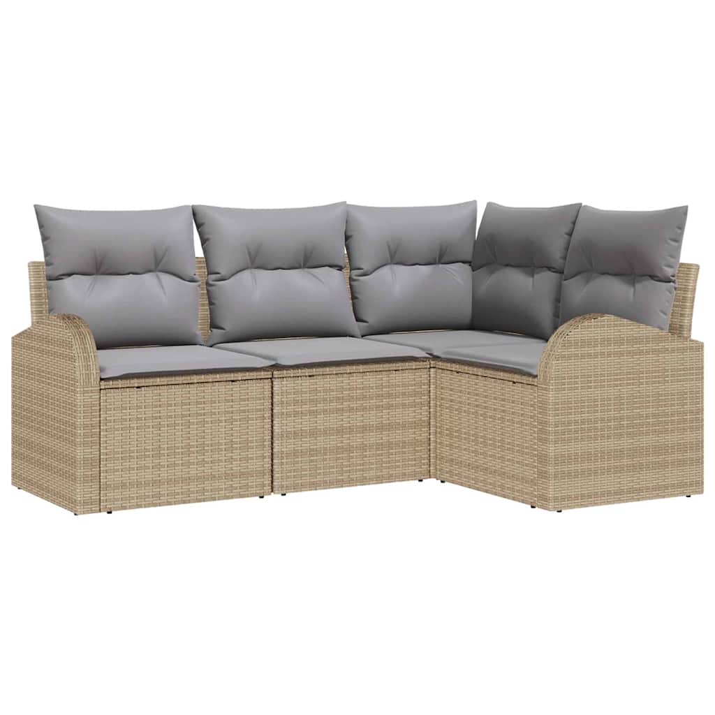 Garten-Sofa-Set mit Kissen 4 pcs Beige Poly Rattan