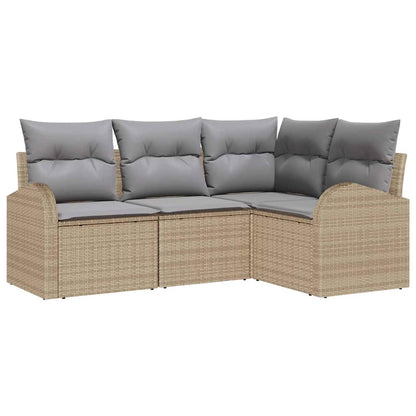 Garten-Sofa-Set mit Kissen 4 pcs Beige Poly Rattan