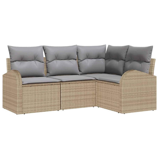 Garten-Sofa-Set mit Kissen 4 pcs Beige Poly Rattan