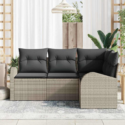 Garten-Sofa-Set mit Kissen 4 pcs Hellgrau Poly Rattan
