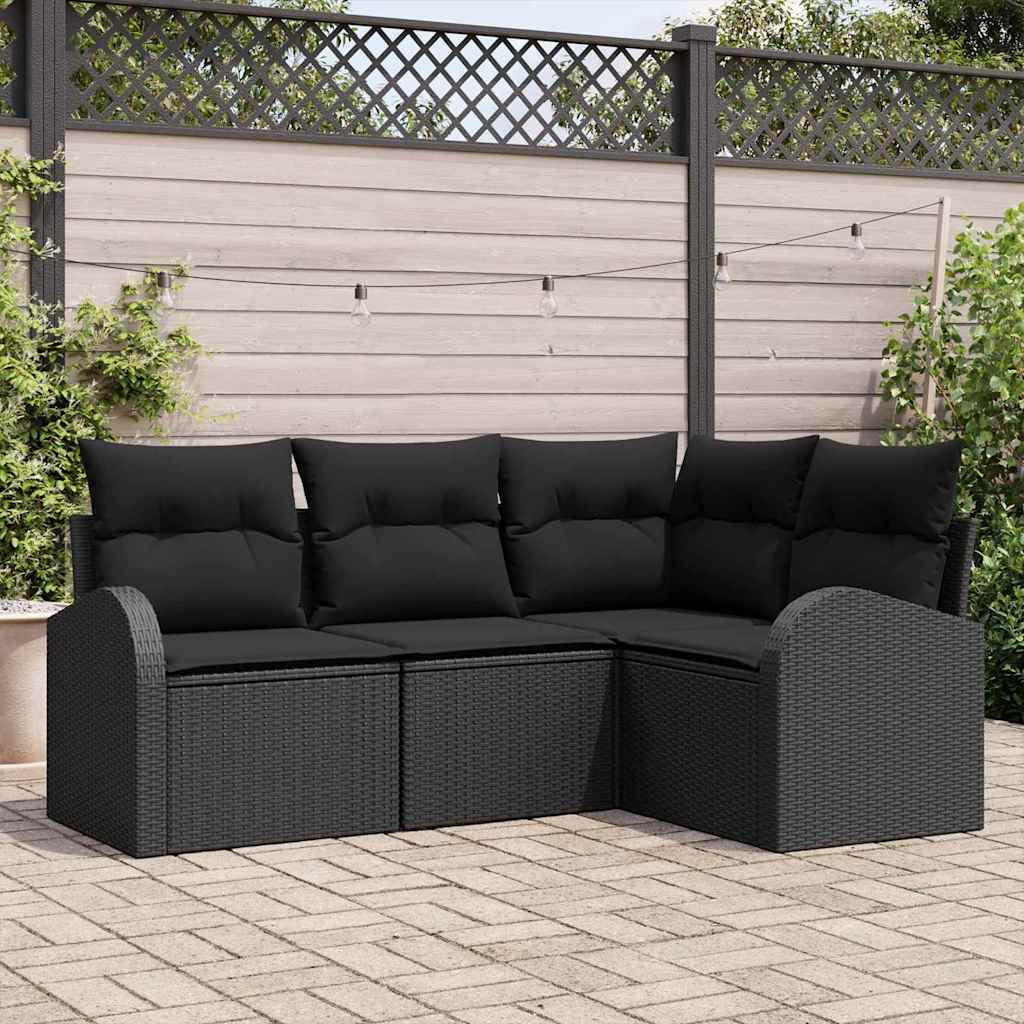 Gartensofa-set 4 pcs Schwarz Poly-Rattan