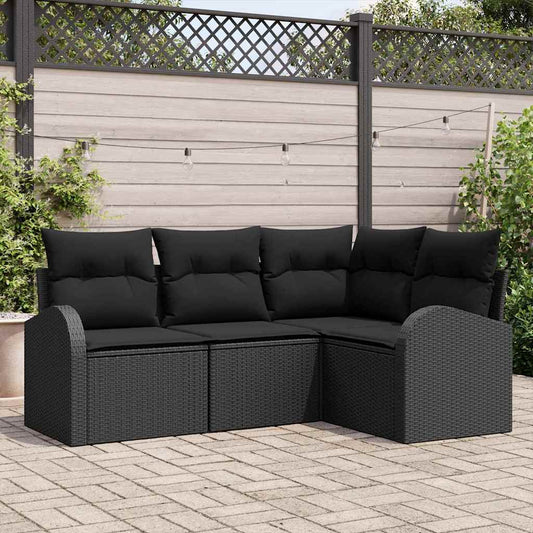 Gartensofa-set 4 pcs Schwarz Poly-Rattan
