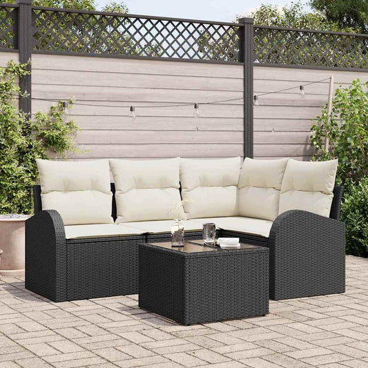 Garten-Sofa-Set mit Kissen 5 pcs Schwarz Poly Rattan