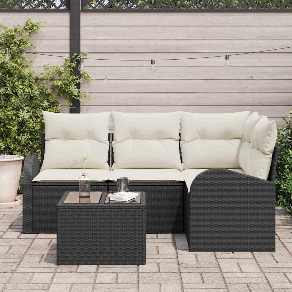 Garten-Sofa-Set mit Kissen 5 pcs Schwarz Poly Rattan