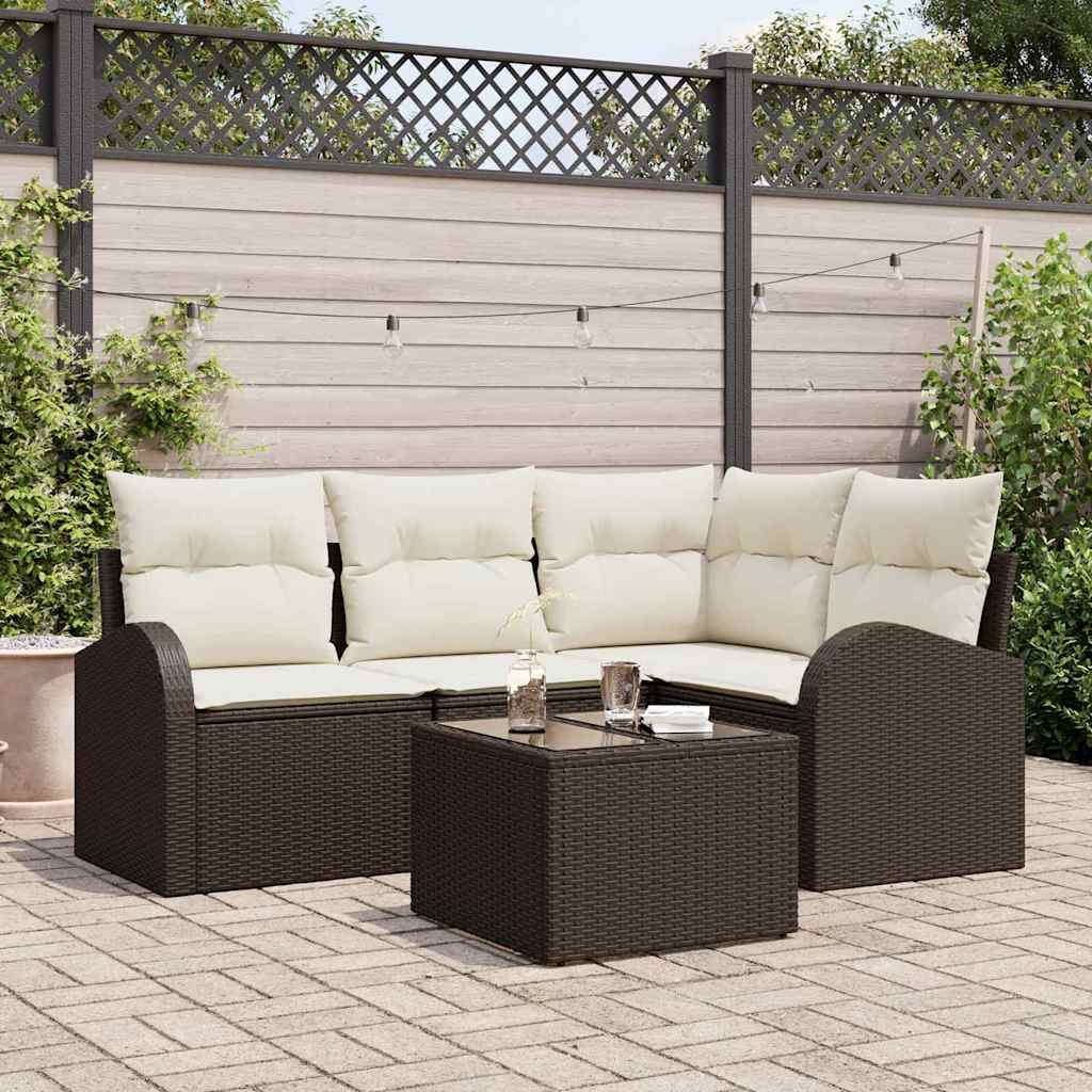 Garten-Sofa-Set mit Kissen 5 pcs Braun Poly Rattan