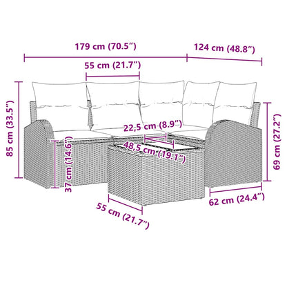 Garten-Sofa-Set mit Kissen 5 pcs Braun Poly Rattan