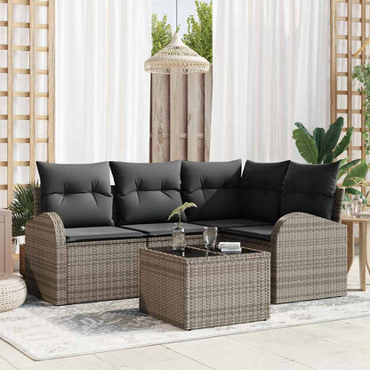 Garten-Sofa-Set mit Kissen 5 pcs Grau Poly Rattan