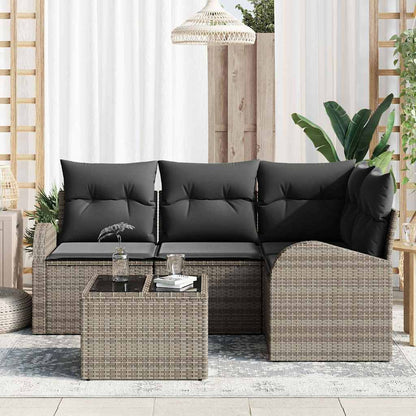 Garten-Sofa-Set mit Kissen 5 pcs Grau Poly Rattan