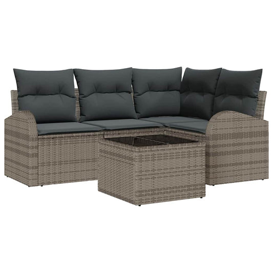Garten-Sofa-Set mit Kissen 5 pcs Grau Poly Rattan