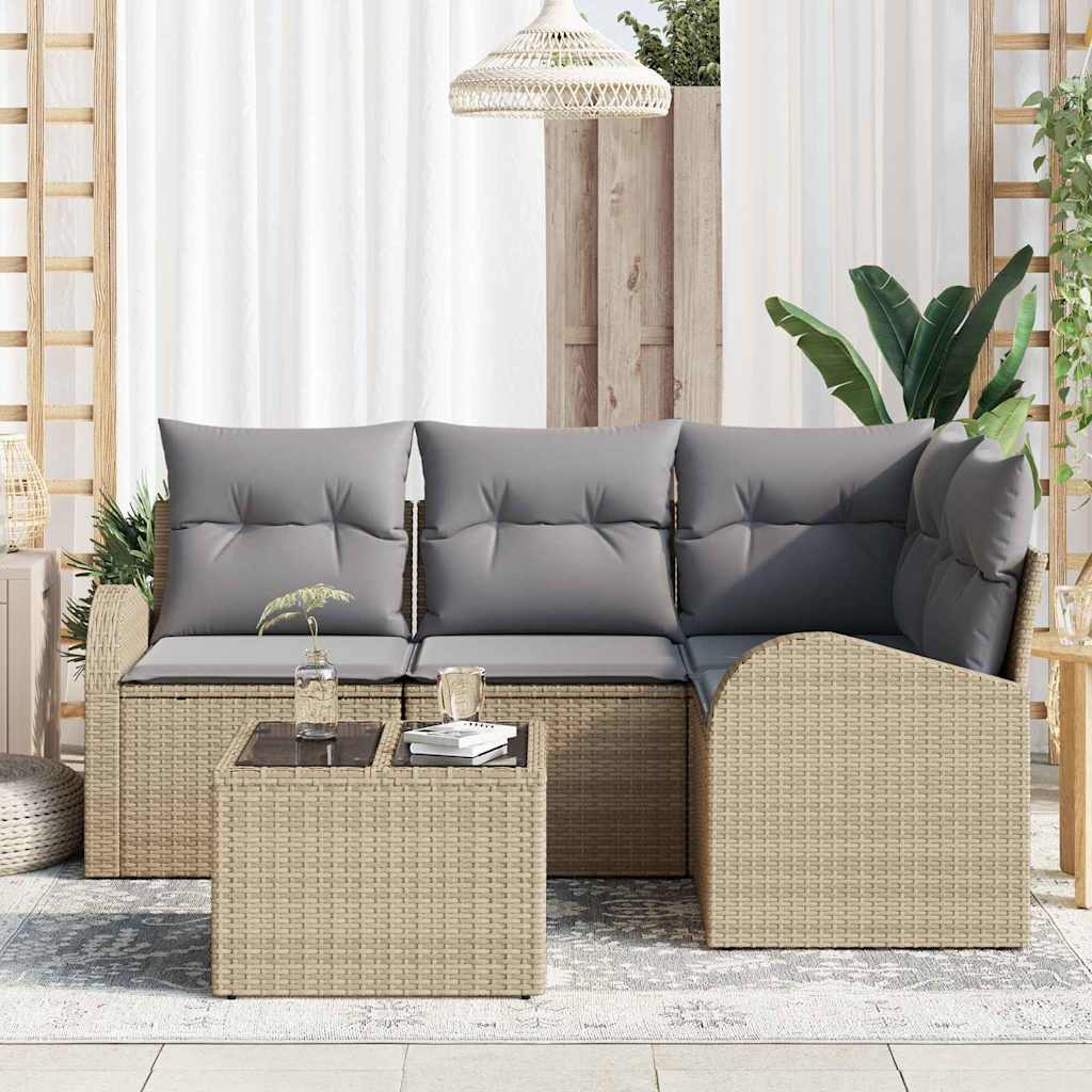 Garten-Sofa-Set mit Kissen 5 pcs Beige Poly Rattan