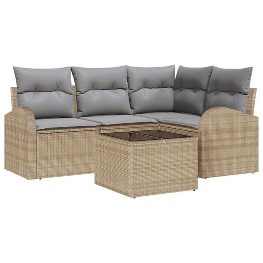 Garten-Sofa-Set mit Kissen 5 pcs Beige Poly Rattan