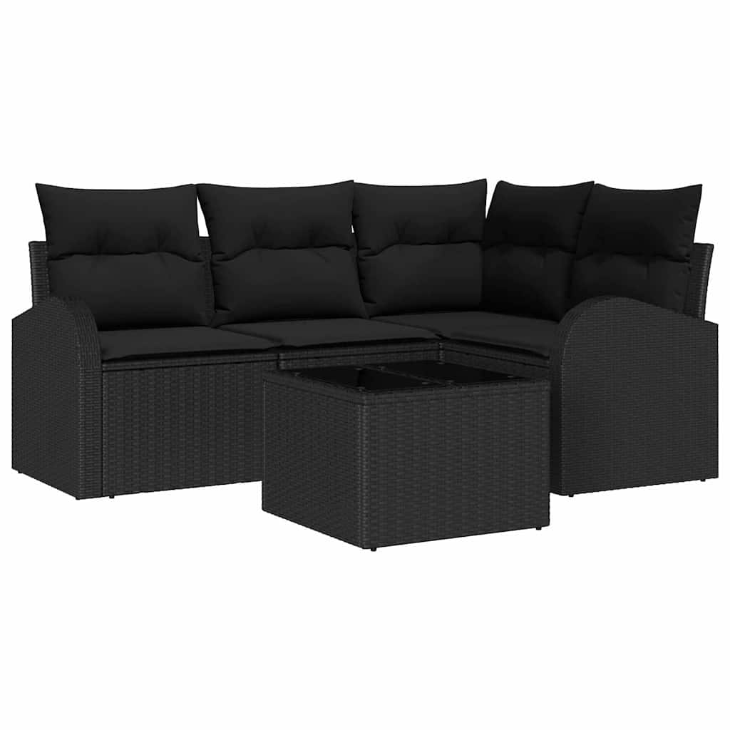 Gartensofa-set 5 pcs Schwarz Poly-Rattan