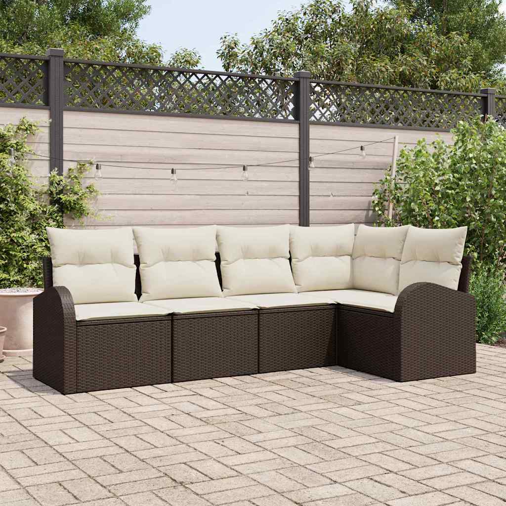 Garten-Sofa-Set mit Kissen 5 pcs Braun Poly Rattan