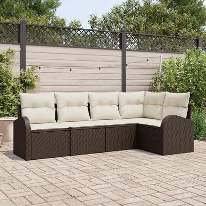 Garten-Sofa-Set mit Kissen 5 pcs Braun Poly Rattan