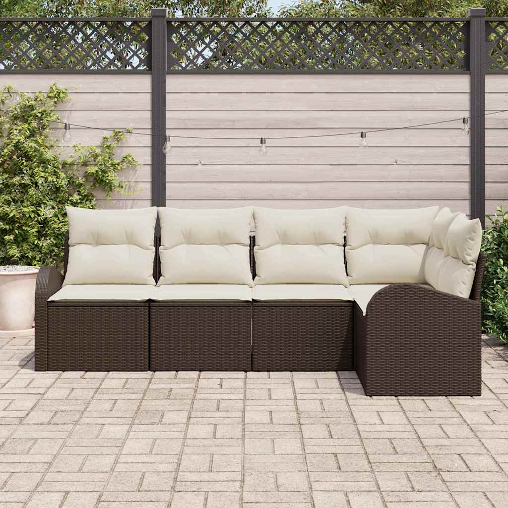 Garten-Sofa-Set mit Kissen 5 pcs Braun Poly Rattan