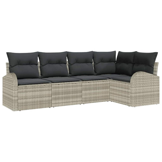 Garten-Sofa-Set mit Kissen 5 pcs Hellgrau Poly Rattan