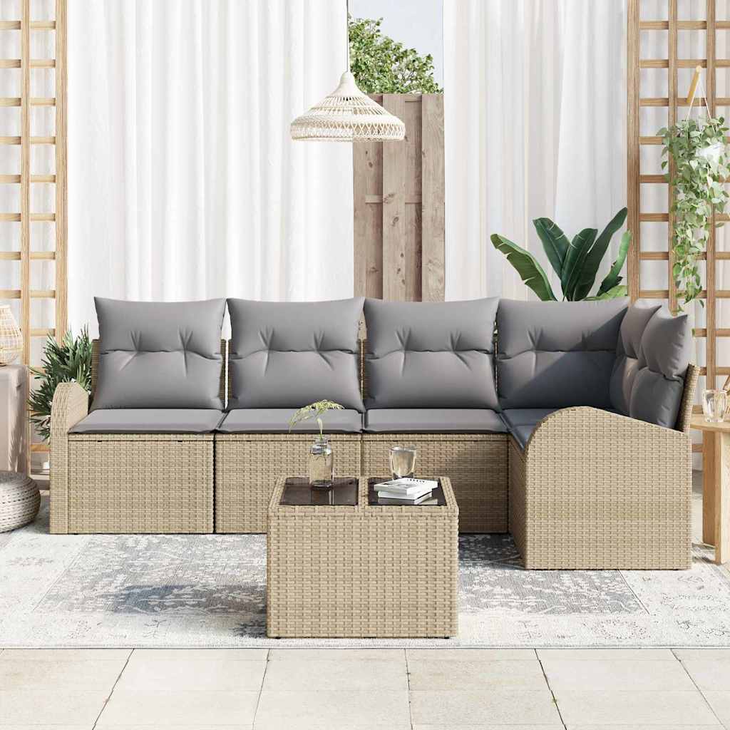 Garten-Sofa-Set mit Kissen 6 pcs Beige Poly Rattan