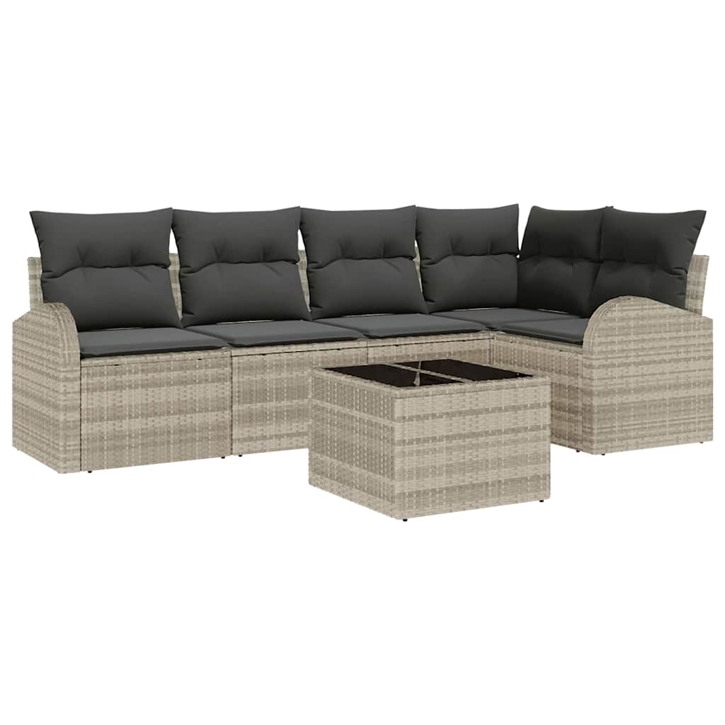 Garten-Sofa-Set mit Kissen 6 pcs Hellgrau Poly Rattan