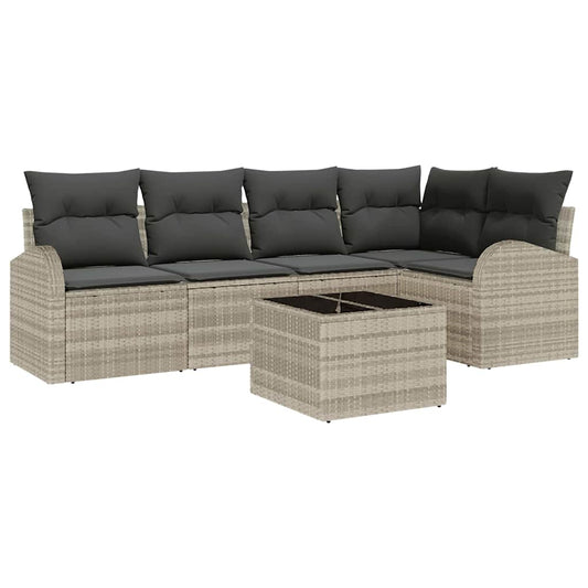 Garten-Sofa-Set mit Kissen 6 pcs Hellgrau Poly Rattan