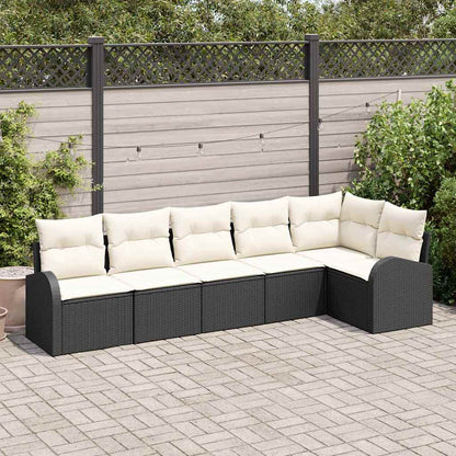 Garten-Sofa-Set mit Kissen 6 pcs Schwarz Poly Rattan