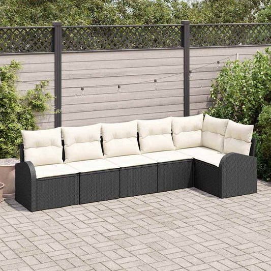 Garten-Sofa-Set mit Kissen 6 pcs Schwarz Poly Rattan