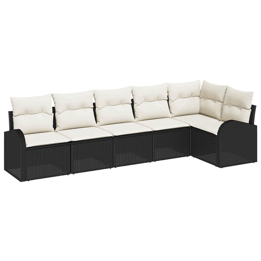 Garten-Sofa-Set mit Kissen 6 pcs Schwarz Poly Rattan