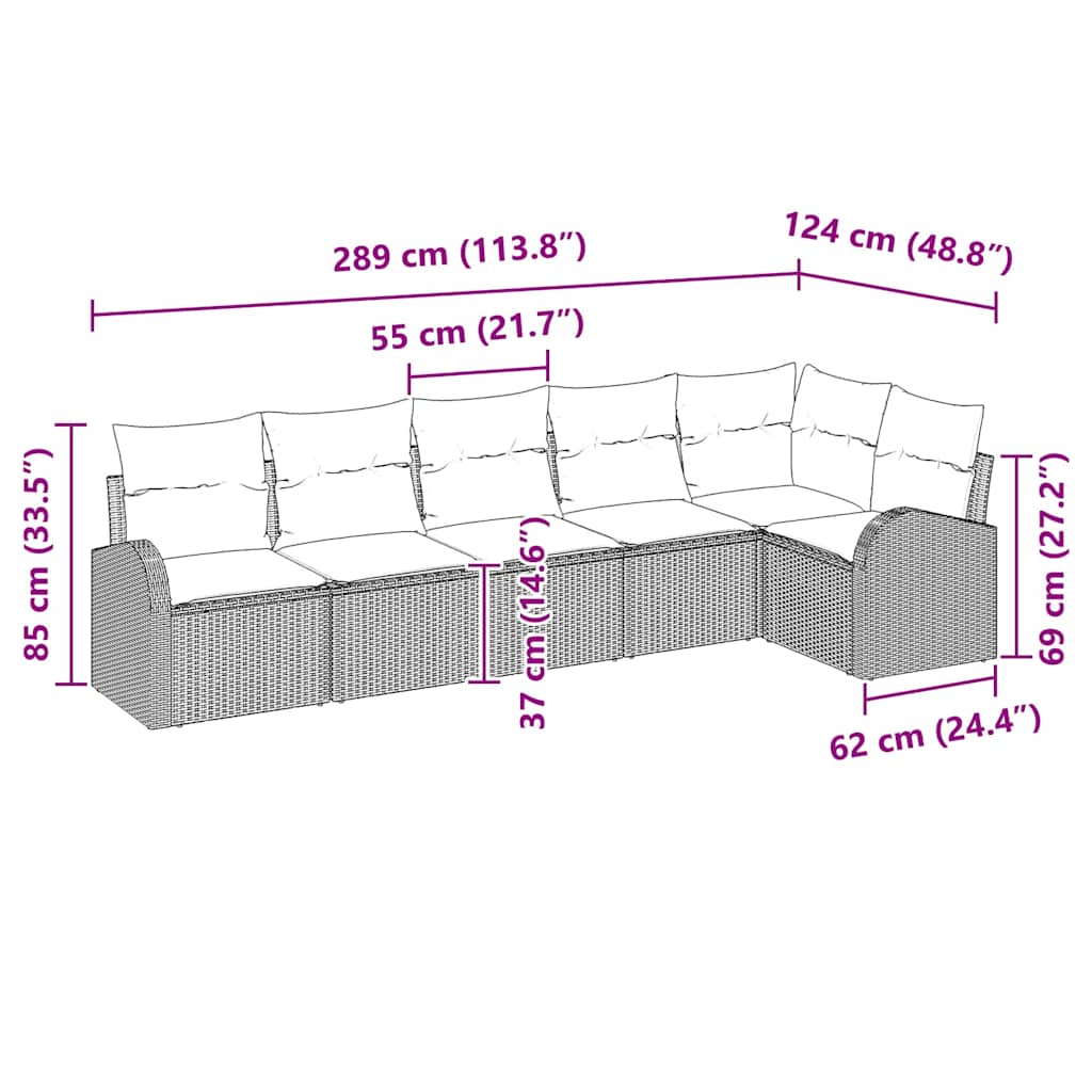 Garten-Sofa-Set mit Kissen 6 pcs Schwarz Poly Rattan