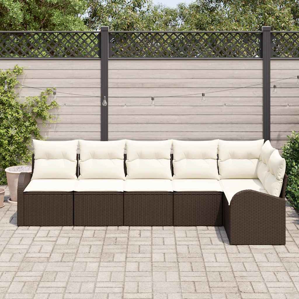 Garten-Sofa-Set mit Kissen 6 pcs Braun Poly Rattan