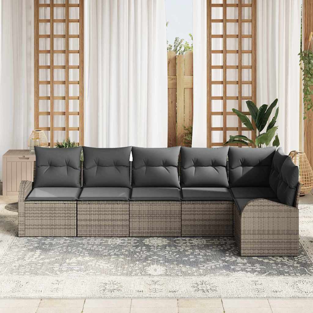 Garten-Sofa-Set mit Kissen 6 pcs Grau Poly Rattan