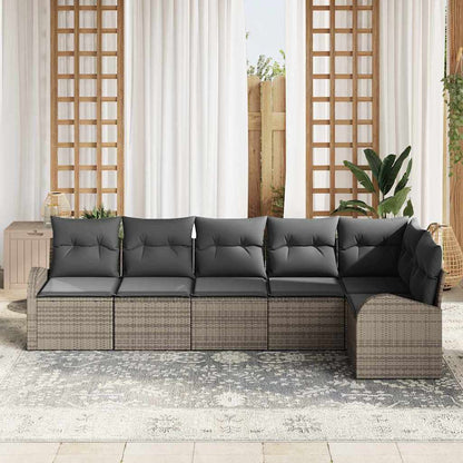 Garten-Sofa-Set mit Kissen 6 pcs Grau Poly Rattan