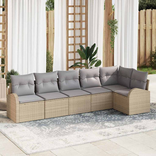Garten-Sofa-Set mit Kissen 6 pcs Beige Poly Rattan