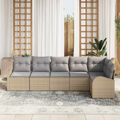 Garten-Sofa-Set mit Kissen 6 pcs Beige Poly Rattan
