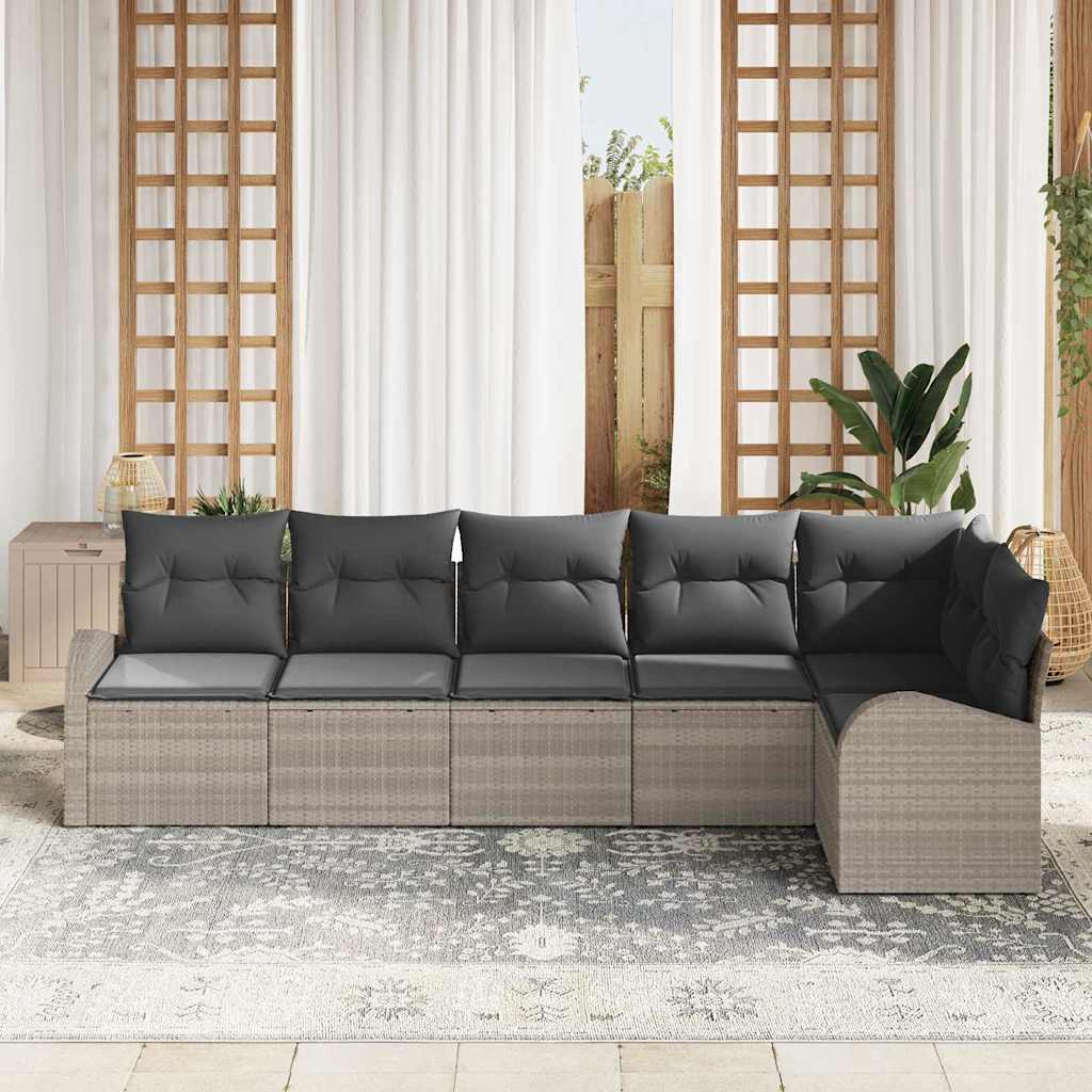 Garten-Sofa-Set mit Kissen 6 pcs Hellgrau Poly Rattan