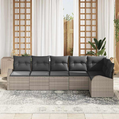 Garten-Sofa-Set mit Kissen 6 pcs Hellgrau Poly Rattan