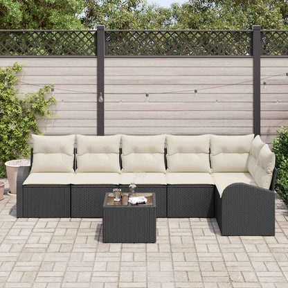 Garten-Sofa-Set mit Kissen 7 pcs Schwarz Poly Rattan