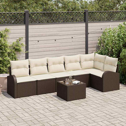 Garten-Sofa-Set mit Kissen 7 pcs Braun Poly Rattan