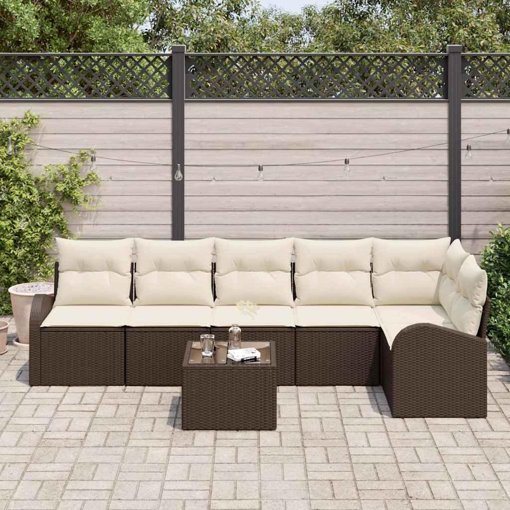 Garten-Sofa-Set mit Kissen 7 pcs Braun Poly Rattan