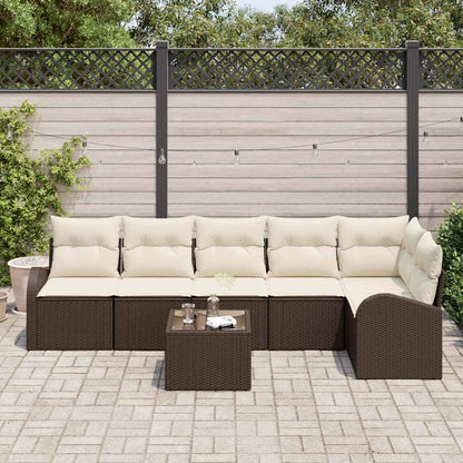 Garten-Sofa-Set mit Kissen 7 pcs Braun Poly Rattan