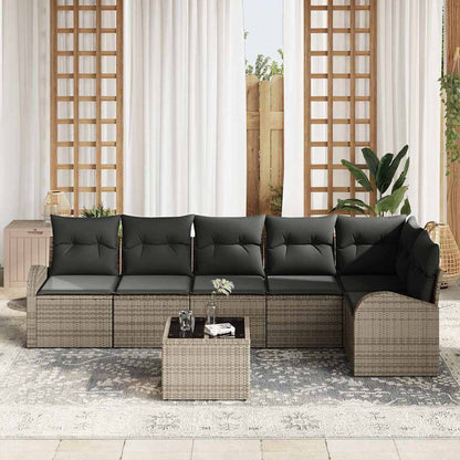 Garten-Sofa-Set mit Kissen 7 pcs Grau Poly Rattan