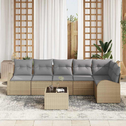 Garten-Sofa-Set mit Kissen 7 pcs Beige Poly Rattan