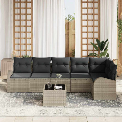 Garten-Sofa-Set mit Kissen 7 pcs Hellgrau Poly Rattan