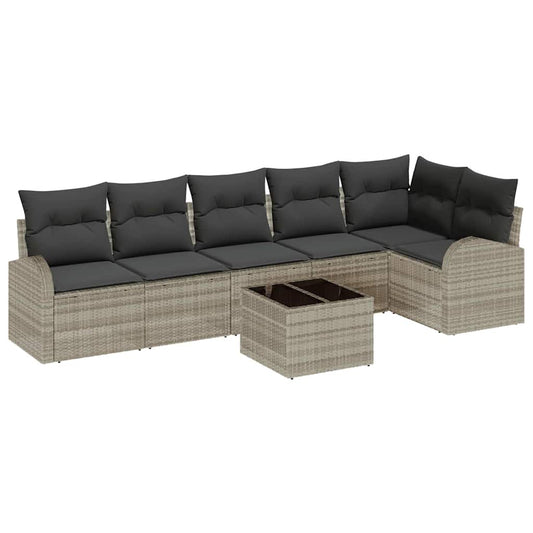 Garten-Sofa-Set mit Kissen 7 pcs Hellgrau Poly Rattan