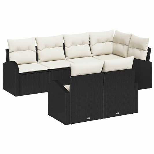 Garten-Sofa-Set mit Kissen 7 pcs Schwarz Poly Rattan