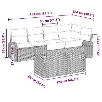 Garten-Sofa-Set mit Kissen 7 pcs Schwarz Poly Rattan