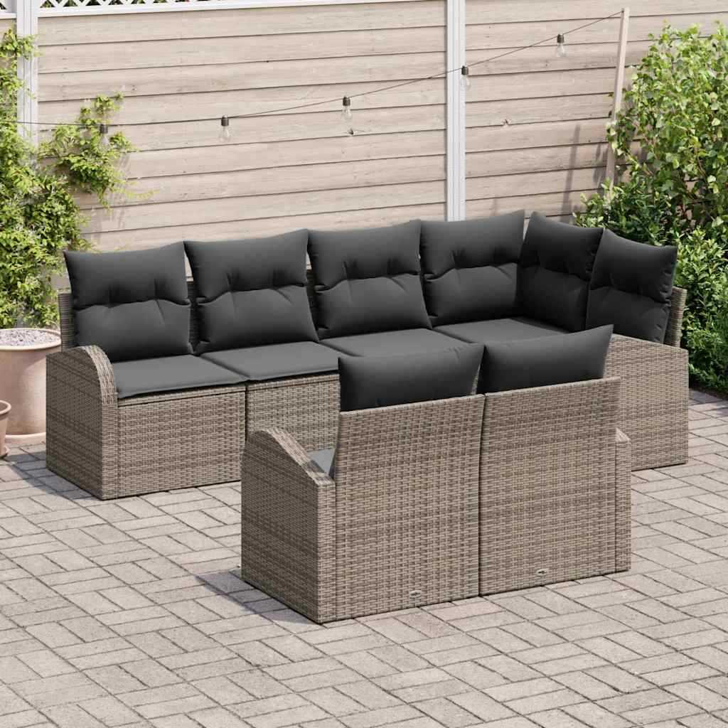 Garten-Sofa-Set mit Kissen 7 pcs Grau Poly Rattan