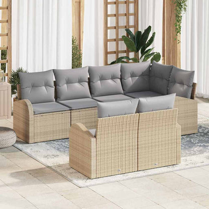 Garten-Sofa-Set mit Kissen 7 pcs Beige Poly Rattan